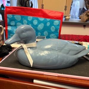 Vintage Ceramic Elegant Blue Duck Figurine with Ribbon (Made in Canada )